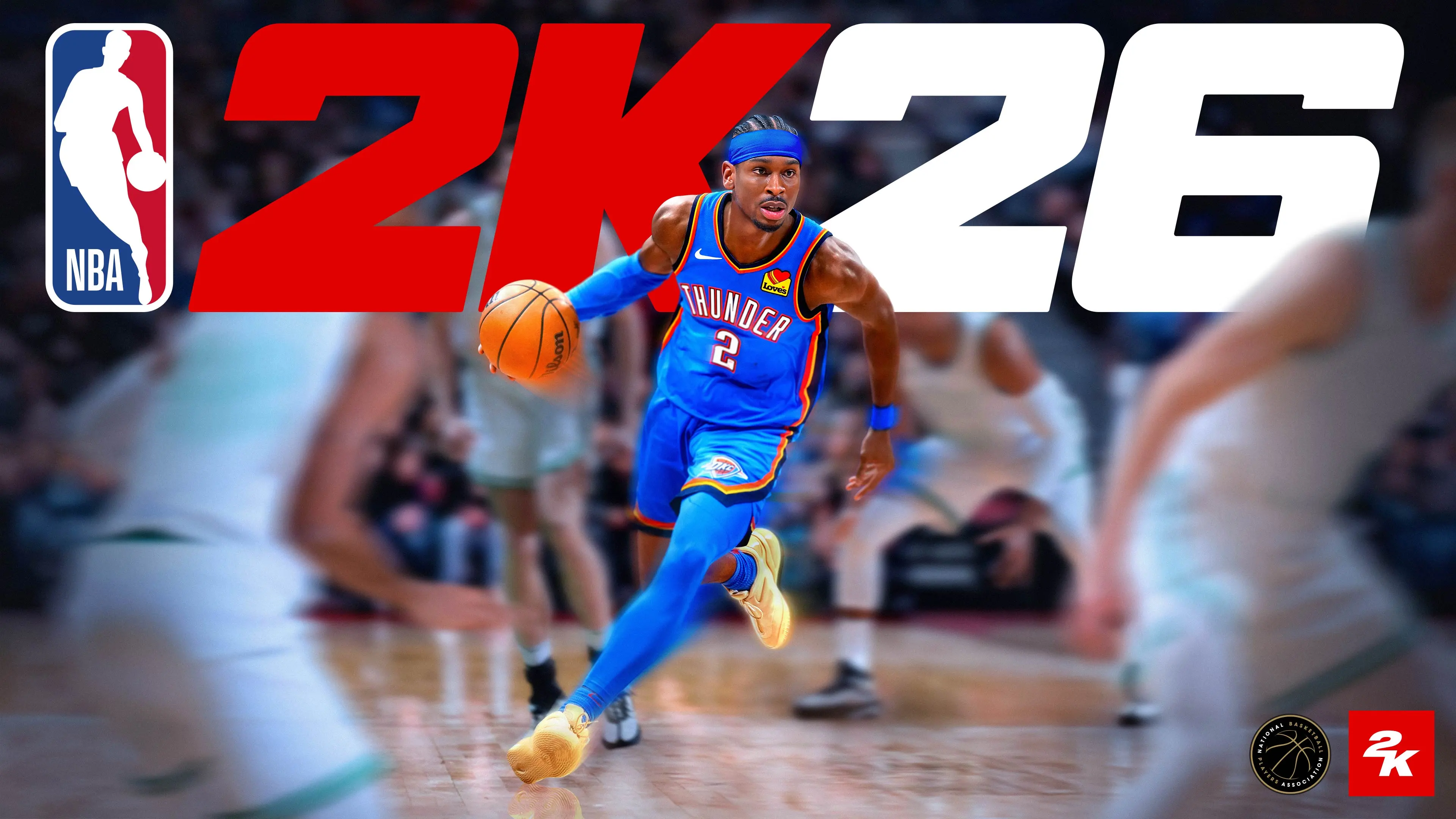 NBA 2K26 cover art showing Shai Gilgeous-Alexander in a blue Oklahoma City Thunder uniform on court.
