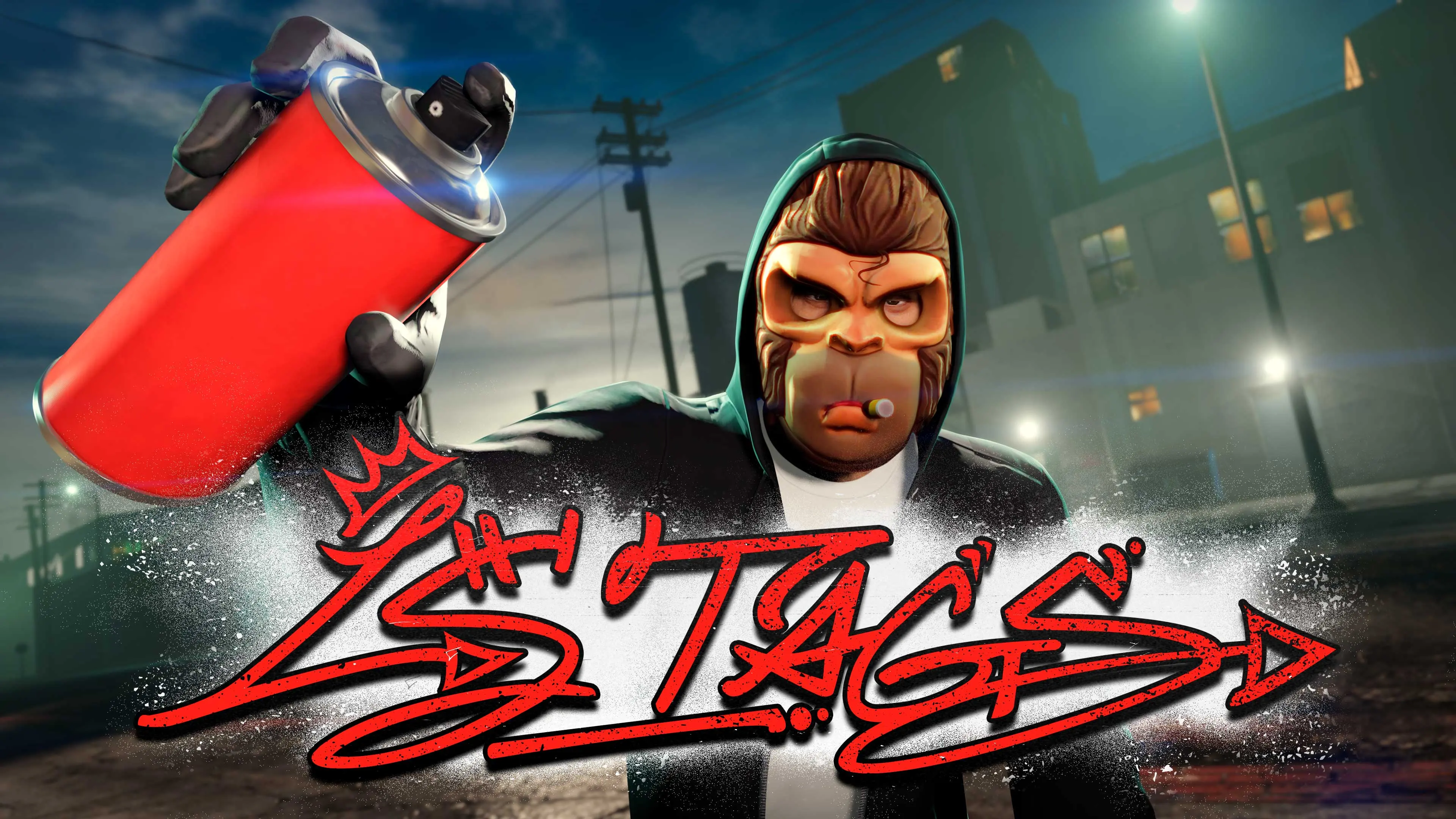 LS Tags poster: a character at night holding a red spray can, wearing the Street Artist outfit.