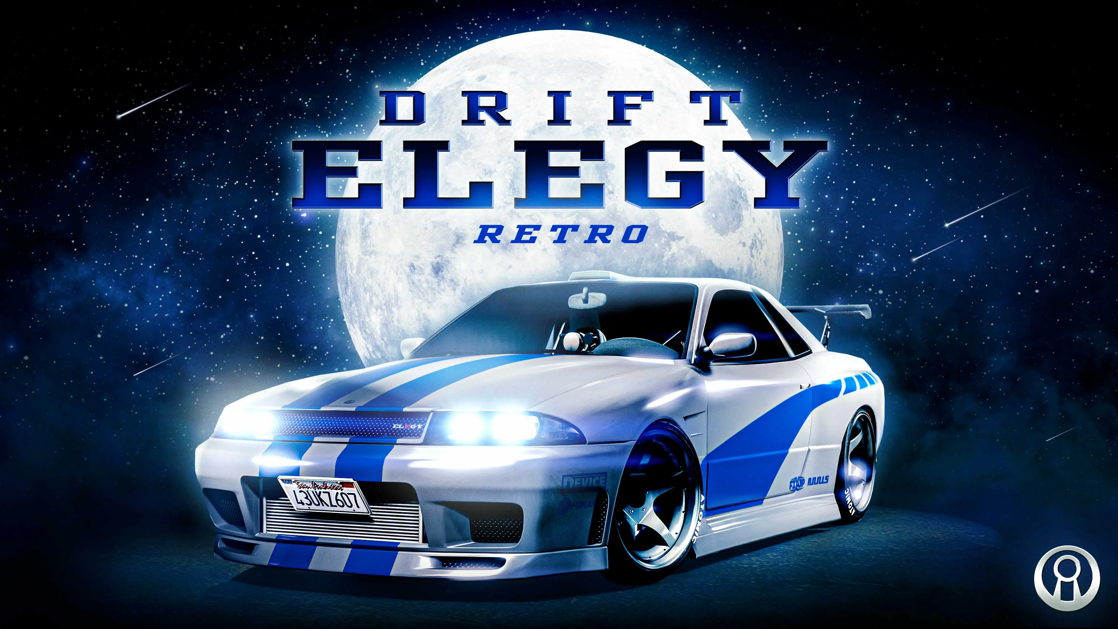 Cartel del Annis Elegy Retro de drift delante de una gran luna rodeada de estrellas.