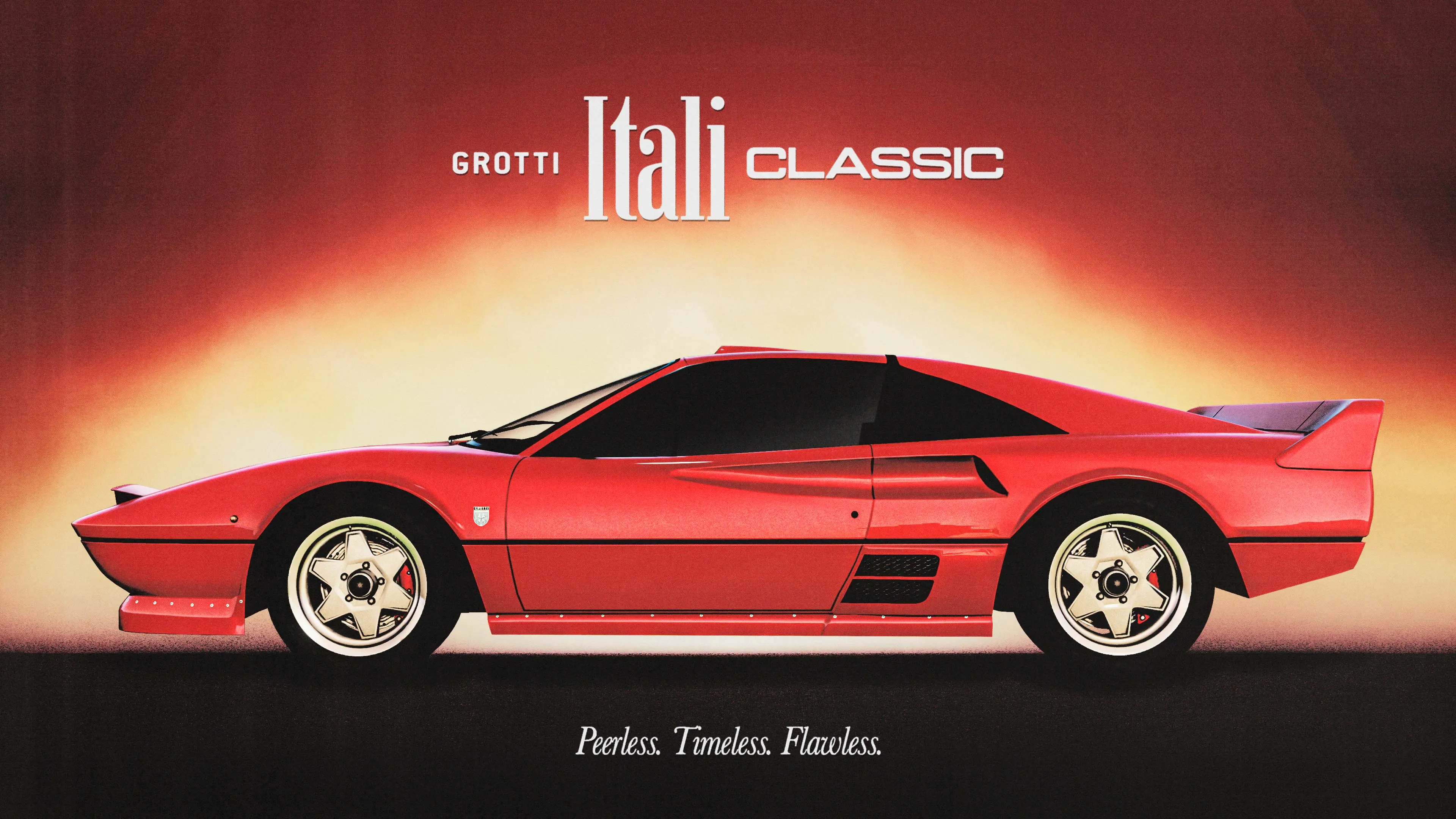 GTA Online poster of the Grotti Itali Classic with the tagline “Peerless. Timeless. Flawless.”